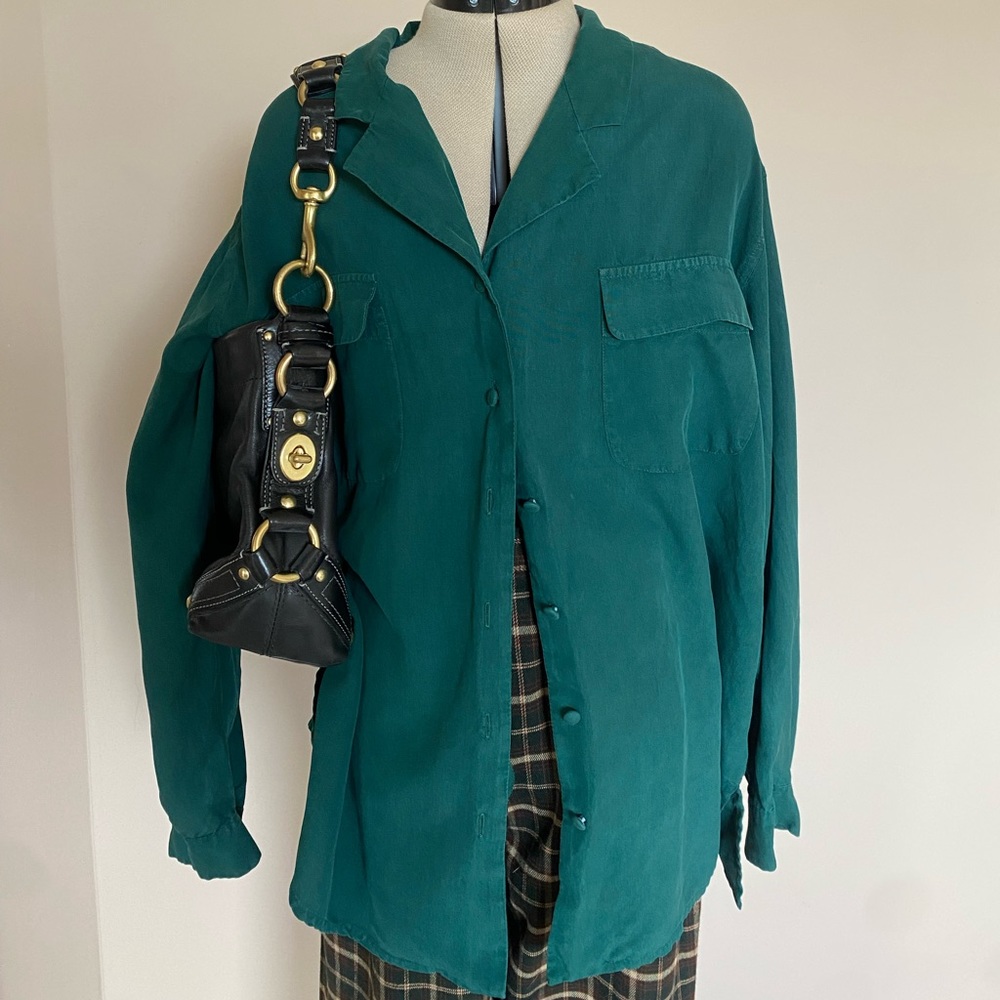 Vintage Teal Button Down Silk Shirt